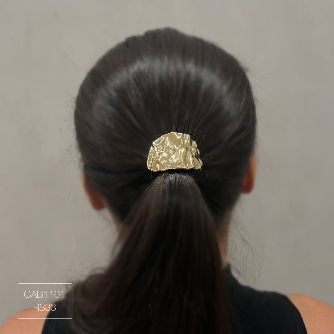 Pony Cuff Folha Ondulada Liso Dourado